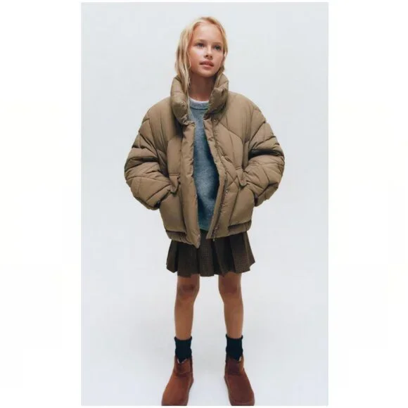 Girls' Zara Quilted Oversized Puffer Coat Sz 6-7 - Picture 9 of 9